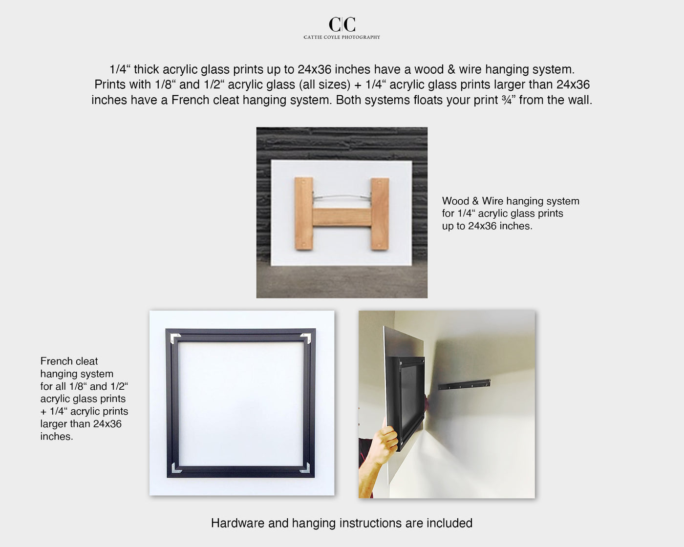 Acrylic glass prints hanging systems | Cattie Coyle Photography