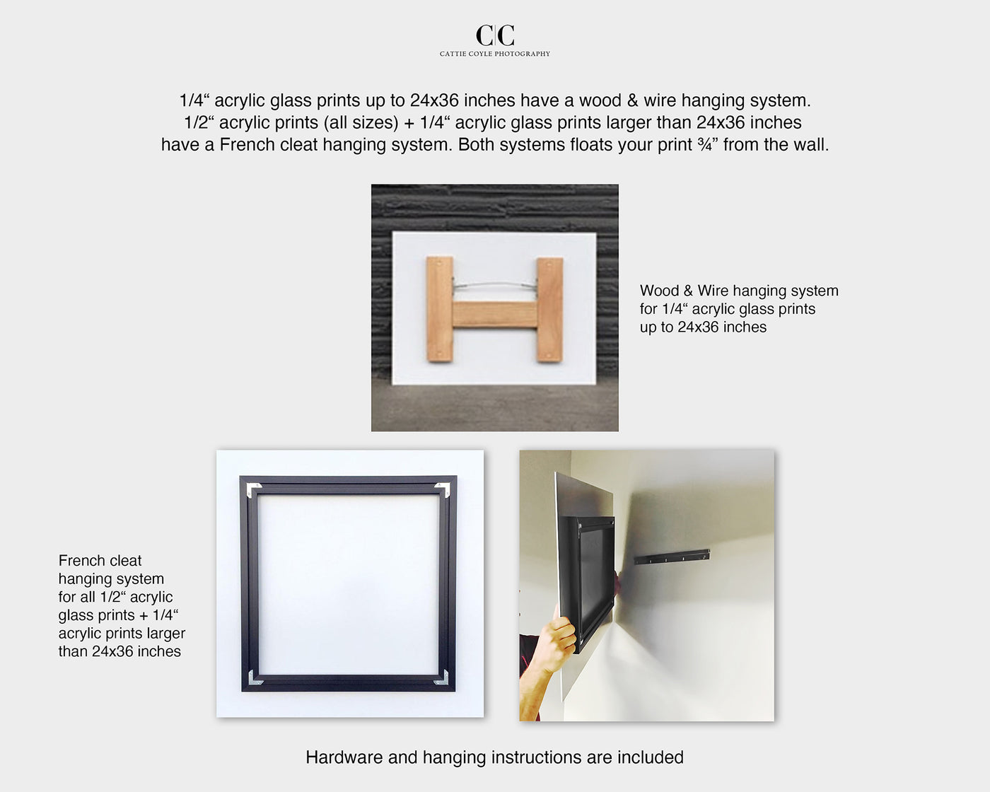 Acrylic glass prints hanging systems | Cattie Coyle Photography