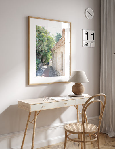 Eze Village art print by Cattie Coyle Photography above desk