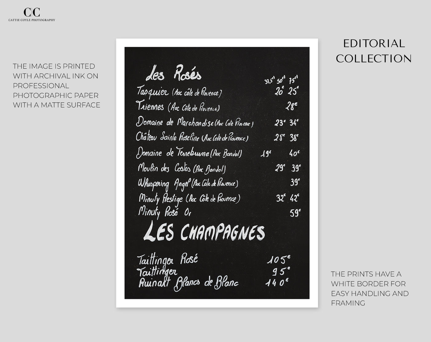 French wine menu - Kitchen wall art by Cattie Coyle Photography