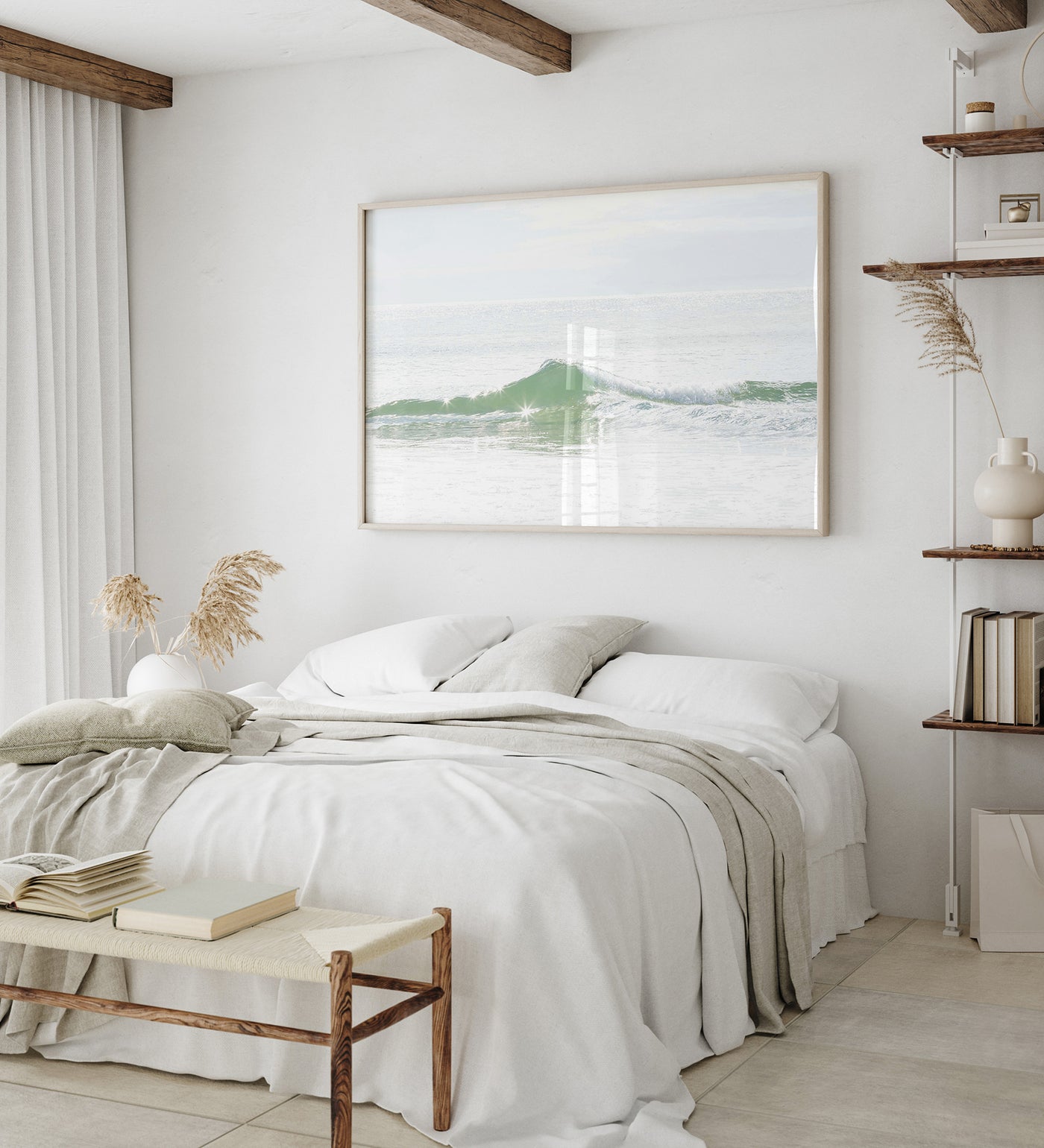 Ocean art print by Cattie Coyle Photography in bedroom