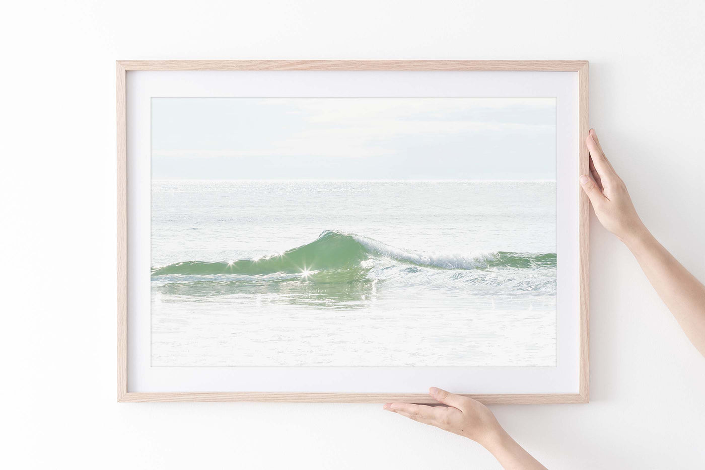 Ocean art print by Cattie Coyle Photography in natural wood frame