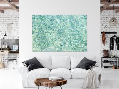 Abstract Water - Extra large acrylic glass wall art by Cattie Coyle Photography above couch