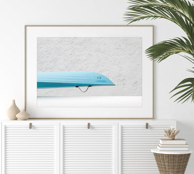 Rowing boat art print by Cattie Coyle Photography on dresser