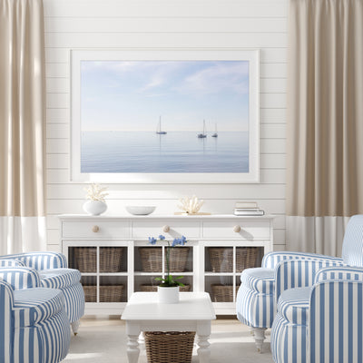 Boats No 6 - Peaceful art print by Cattie Coyle Photography in living room