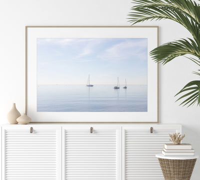 Boats No 6 - Peaceful art print by Cattie Coyle Photography on dresser