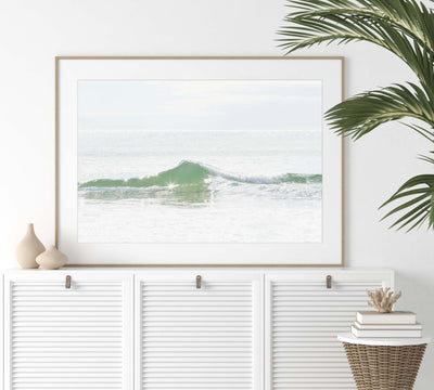 Ocean art print by Cattie Coyle Photography above dresser