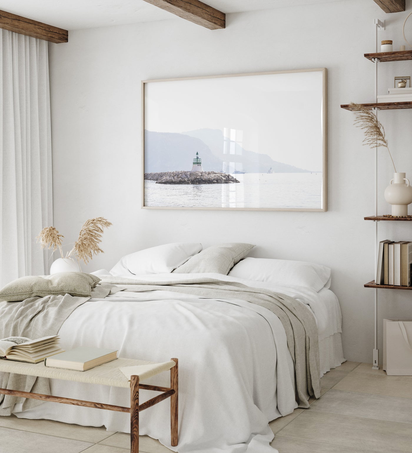 Seascape art print by Cattie Coyle Photography in bedroom