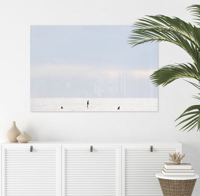 Surfing No 3 - Plexiglass art print by Cattie Coyle Photography above dresser