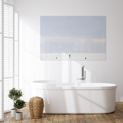 Surfing No 3 - Plexiglass art print by Cattie Coyle Photography in bathroom